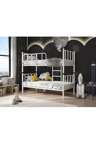 Zambak Genç Yatak Odası Metal Ranza Ve Karyola -90 X 200 Cm Beyaz