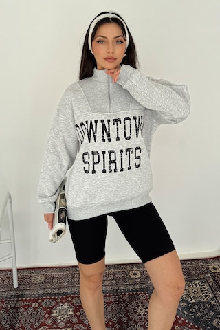Noa & Noa Kadın Fermuarlı Baskılı Sweatshirt Downtown Energy Gri