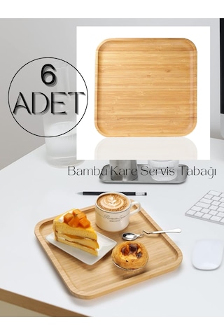 6 Adet Bambu Kare Servis Tabağı, Sunum Seti 20x20 Cm