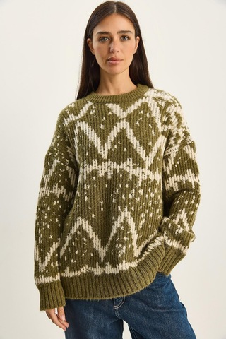 Shade Kadın Desenli Bisiklet Yaka Oversize Triko Kazak 60283826 - Çağla Yeşili Çok renkli