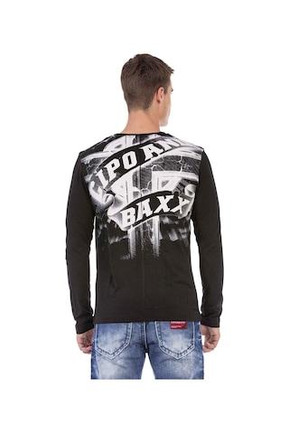 Cipo & Baxx CL452 Taşlı Baskılı Siyah İnce Sweatshirt Siyah