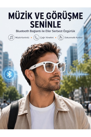 Kameralı Akıllı Gözlük Bluetooth Telefon Görüşmeli Video Fotoğraf Kayıtlı Aı Çeviri Destekli