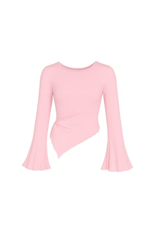 Meren Like Your Style Pembe Yuvarlak Yaka Drape Detaylı İspanyol Kol Tesettür Uyumlu Üst Bluz Pembe