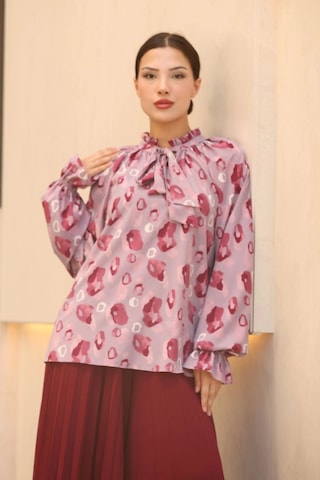 Lodmela Bağlama Detaylı Büzgülü Bluz 6028-lila/bordo Lila/bordo