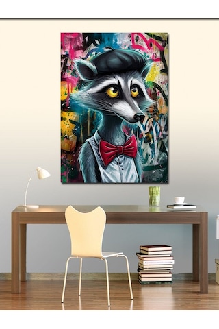 Kanvas Tablo Grafiti Ve Papyonlu Rakun 50cmx70cm