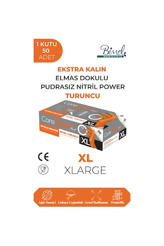 Nitril Turuncu Power Pudrasız Muayene Eldiveni Xl - 1 Paket 50 Li