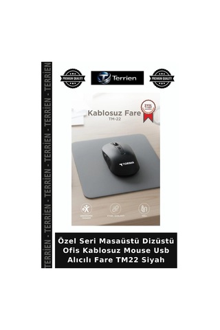 Özel Seri Masaüstü Dizüstü Ofis Kablosuz Mouse Usb Alıcılı Fare Tm22 Siyah