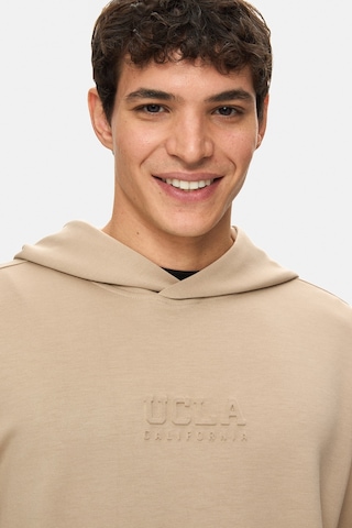 Ucla Wınfrey Koyu Bej Kapüşonlu Gofre Baskı Standard Fit Erkek Sweatshirt Koyu Bej