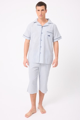 L'espadon Marısılk Seastrıpe Erkek Dokuma Yazlık Kısa Kollu Capri Pantolonlu Pijama & Lounge Takımı-3212 Mavi