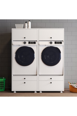 Lotus 4 Çekmeceli Makine Dolabı Çok Amaçlı Dolap Banyo Dolabı 2 Li Beyaz