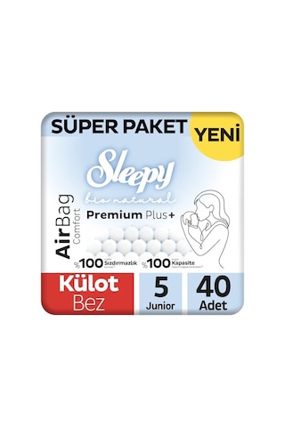 Sleepy - Bio Natural Premium Plus Airbag Comfort Süper Paket Külot Bez 5 Numara Junior 40 Adet