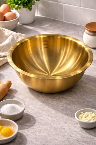 Morponi Paslanmaz Çelik Gold Ölçülü Hamur Yoğurma & Karıştırma Kabı 3000 Ml Gold