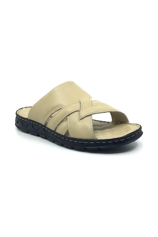 Taşpınar %100 Hakiki Deri Ortopedik Erkek Yazlık Rahat Bej Terlik 40-45 Bej