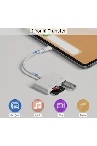 E-kervan 3'ü 1 Arada Apple Uyumlu iPhone Lightning To Tf Sd Kart Ve Usb Çevirici Dönüştürücü Sağlam 1 Adet