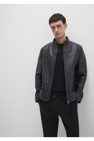 Mavi - Dik Yaka Siyah Suni Deri Ceket 0110634-71379 Siyah