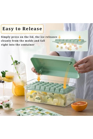 Dofolink Ev İçi Dondurucu Buz Hazırlama Aleti: 2 Bölmeli Pp+tpe Buz Kalıbı, 60 Adet 2cm Küp, Kapaklı Depo Kutusu Ve Kova İle Servis Kaşığı Çok Renkli