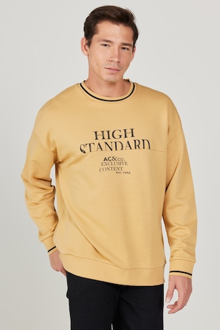 AC&Co / Altınyıldız Classics Erkek Hardal Oversize Bol Kesim Bisiklet Yaka Pamuklu Baskılı Sweatshirt Hardal