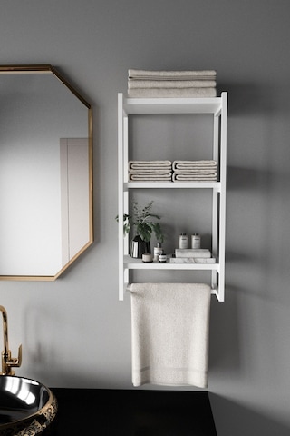 Aju Havluluk Duvar Rafı 3 Katlı Raf Banyo Mutfak Düzenleyici Modern Geniş Depolama Rafı Şık Havlu Askıısı Beyaz