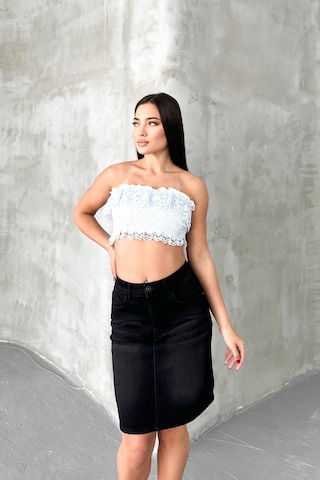 HLT Jeans Siyah Kadın Regular Fit Yüksek Bel Orta Boy Denim Kot Etek Alice-4009 Siyah