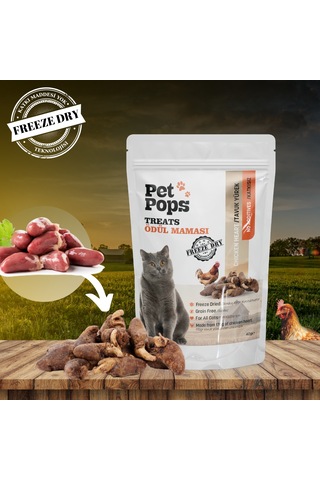 Petpops Tavuk Yürek Freeze Dry Kedi Ödül Maması 40 G
