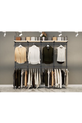 Modern Giyinme Odası Rafı & Dekoratif Duvar Tipi Askılı Raf Sistemi Siyah - Beyaz