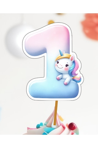 15 Adet Unicorn Konsept One 1 Yaş Cupcake Kürdanı