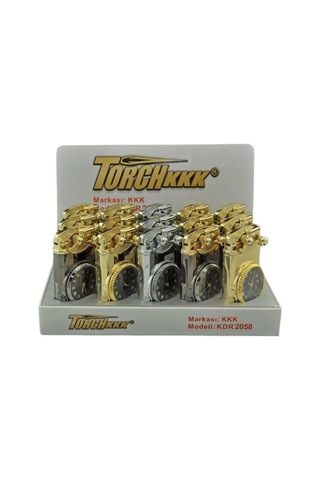 Gold Saat Desenli Çift Torch Pürmüz Metal Puro Çakmağı - Tr8010