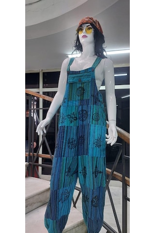 Hint Otantik Yıkamalı Taşlanmış Turkuaz Şalvar Tulum Çok Renkli