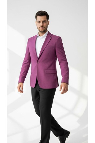 Plus Scorpion Mor Erkek Slim Fit Tek Düğmeli Blazer Ceket Astarli, Şık Ve Modern Kesim Mor
