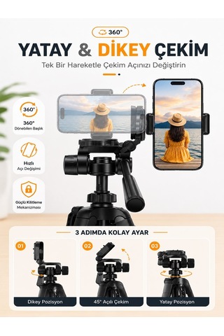 140 Cm Profesyonel Telefon Kamera Tutucu Çantalı Tripod 360 Döner Başlıklı Hafif Taşınabilir Siyah