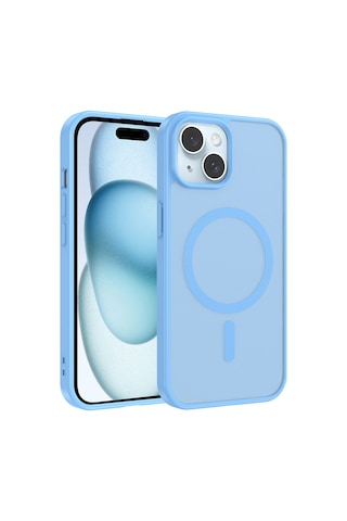 Kılıfist Apple, Uyumlu iPhone 15 Kılıf M-safe Şarj Özellikli Zore Babet Kapak - Açık Mavi