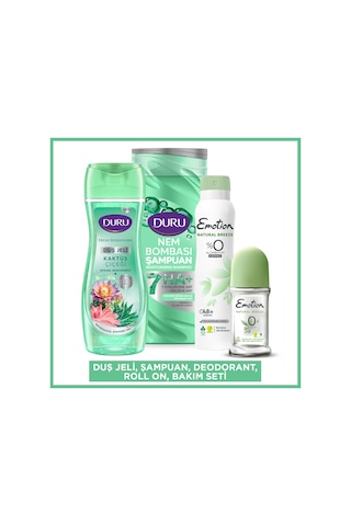 Duru Nem Bombası Yağlanma Eğilimli Saçlar İçin Arındırıcı ve Hacim Verici Şampuan 400 ML&Duru Body Scrub Ice Light Duş Jeli&Emotion Deodorant