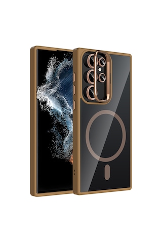 Galaxy Uyumlu S22 Ultra Kılıf Standlı + Kamera Lens Koruma Setli M-safe Şarj Özellikli Mkst Desert Titanyum Desert Titanyum