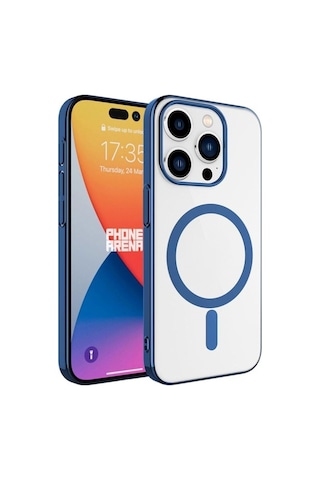 Apple Uyumlu iPhone 15 Pro Max Kılıf Zore Wireless Şarj Özellikli Pixel M-safe Kapak Mavi