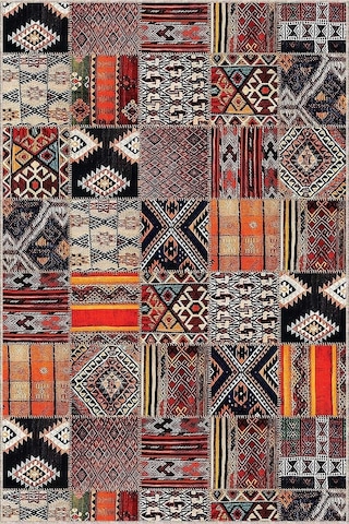 Viva Home Kaymaz Tabanlı Makinede Yıkanabilir Patchwork Rulo Yolluk Halı, Turuncu, 80 X 300 Çok Renkli