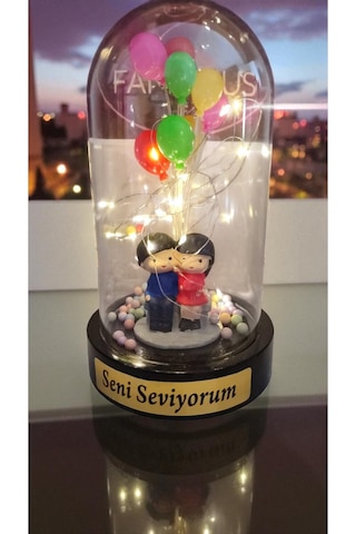 Seni Seviyorum Balonlu Biblolu Fanus Led Işıklı Boyut 20 Cm