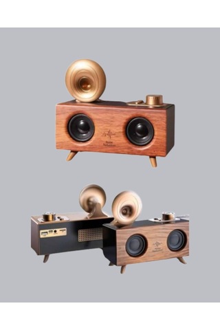 Çift Hoparlörlü Bluetooth Gramofon Speaker Fm Radyo, Usb, Sd Kart Ve Aux Girişli -