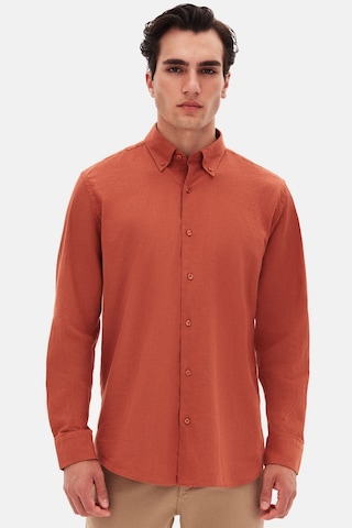 D'S Damat Ds Damat Comfort Kiremit Düğmeli Yaka Rahat Kesim Keten Görünümlü %100 Pamuk Gömlek 2hc02ort64265 Kiremit