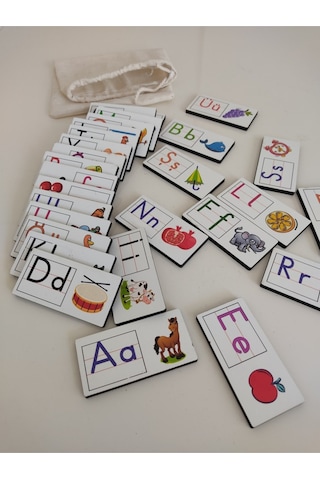 Renkli Resimli Alfabe Domino Puzzle