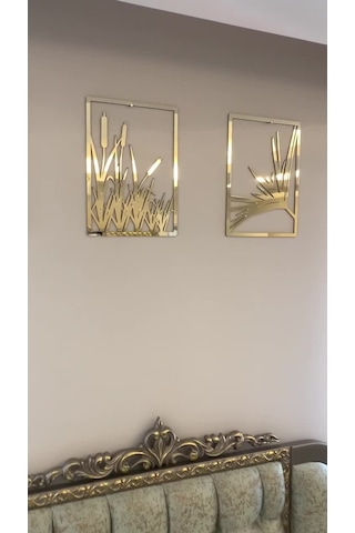 Yaprak Ve Sazlık 3'lü Tablo Mdf Üzeri Gümüş Pleksi Duvar Dekorasyon Her Biri 35x25 Cm 001