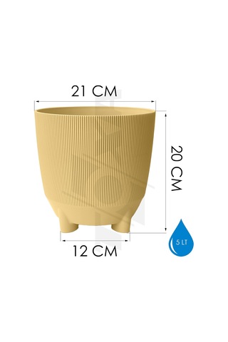 Luna Saksı Çizgili Dekoratif Ayaklı 4 Adet, Karışık, 5 Litre