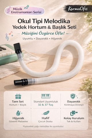 Melodika Yedek Hortum Ve Başlık Seti 32 & 37 Tuş Uyumlu Esnek Spiral Hortum Beyaz
