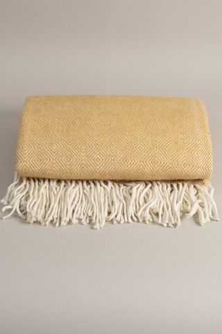 Suez Hardal Beyaz Renkli Yün Çift Kişilik Battaniyesi 91252 180x2 Hardal