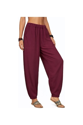 Emh Store Kadın Yüksek Bel Cep Detaylı Pantolon Bordo