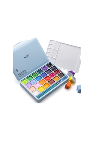 Hımı Jelly Cup Gouache Set 24 Renk X 30 Gr Guaj Boya + 3 Fırça Ice Blue Case Edition Karışık Renk