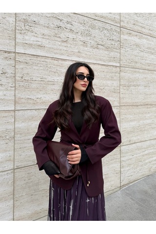 Laluvia Bordo Bağcıklı Ceket - 9702 Bordo