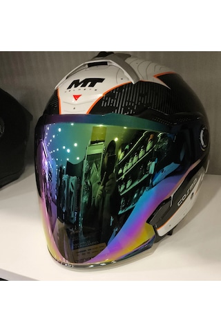 Kask Camı Mt Helmets V-37 Cosmo Yeni Nesil İridyum Mavi Vizör Çok Renkli