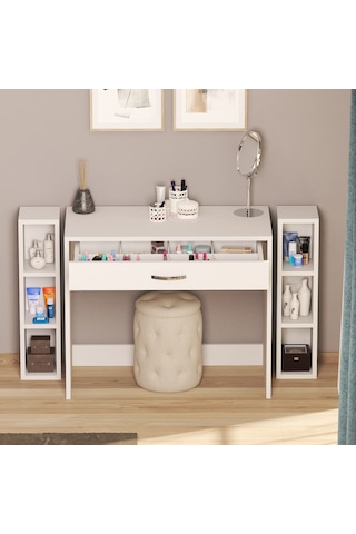 Arya Novella Raflı Ve Çekmeceli Beyaz Makyaj Masası/dresuar/calış