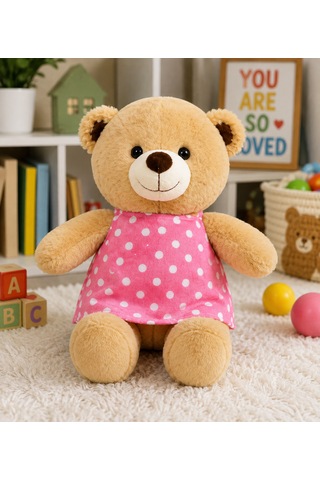 30 Cm Pembe Elbiseli Sevimli Peluş Ayıcık 046 - Pembe