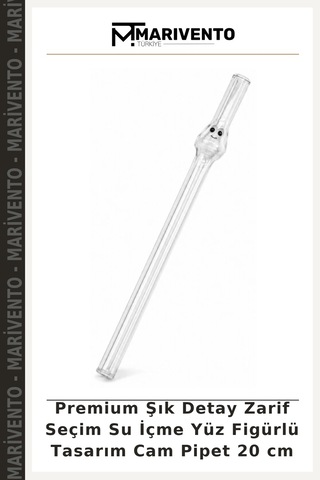 Premium Şık Detay Zarif Seçim Su İçme Yüz Figürlü Tasarım Cam Pipet 20 Cm Çok Renkli